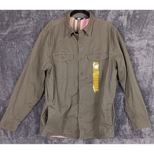 Lands‎ End Shirt Mens Med Moss Green Flannel Blanket Lined Work Shacket Stretch